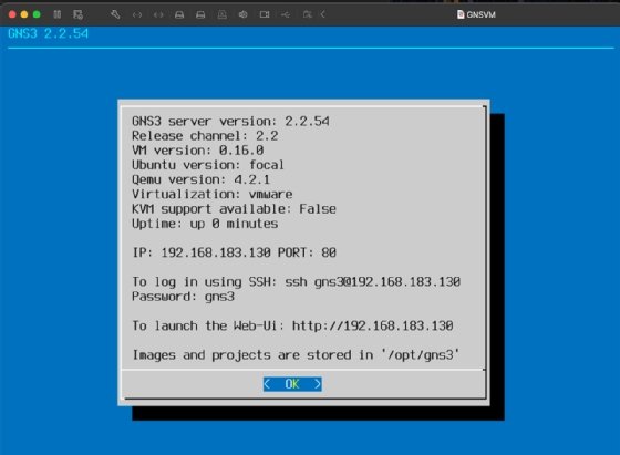 Screenshot that shows how to run the GNS3 VM