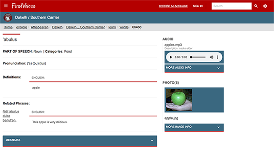 Nuxeo content services platform software is a repository for audio, photo and text artifacts from a native Canadian language.