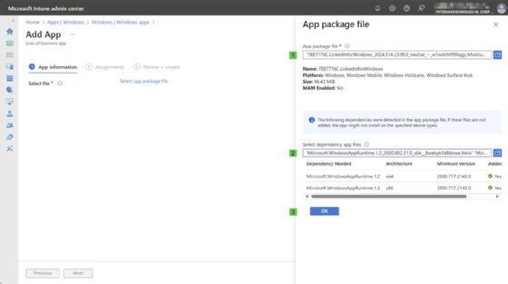 The Microsoft Intune admin center showing how to deploy an msixbundle
file.
