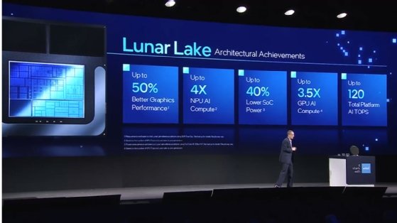 Intel CEO Pat Gelsinger introduces Lunar Lake AI processor for PCs during his keynote at Computex 2024 in Taiwan.