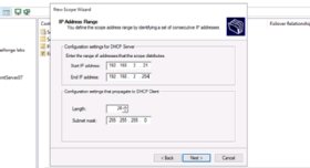 Screenshot of IP address ranges within a DHCP scope.