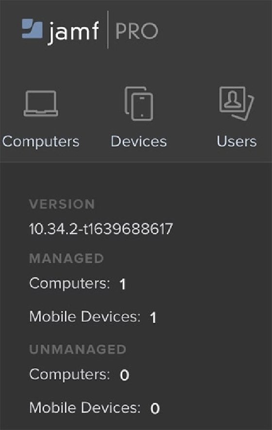 A close-up of the main tabs on the Jamf Pro dashboard.