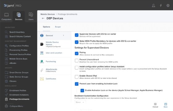 The PreStage Enrollments screen under Devices in Jamf Pro.