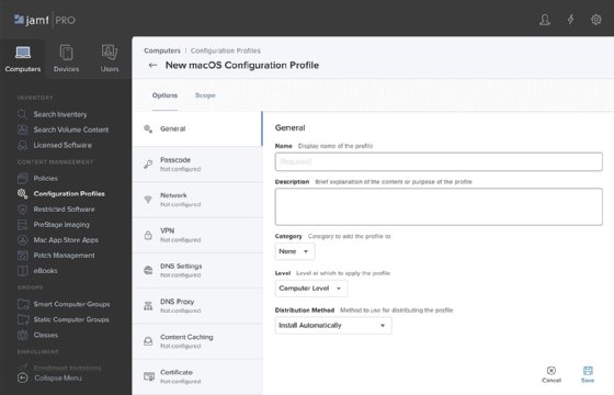 The Configuration Profiles screen under Computers in Jamf Pro.