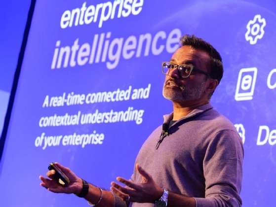 Hyland CEO Jitesh Ghai presenting at a conference