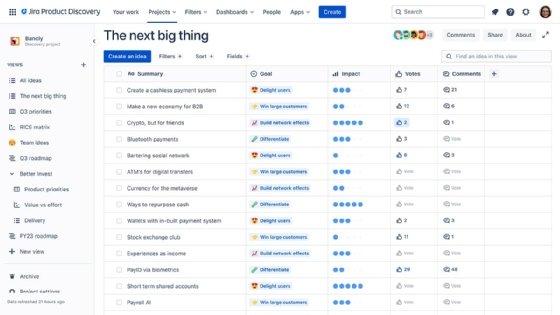 Jira Product Discovery dashboard example screenshot.