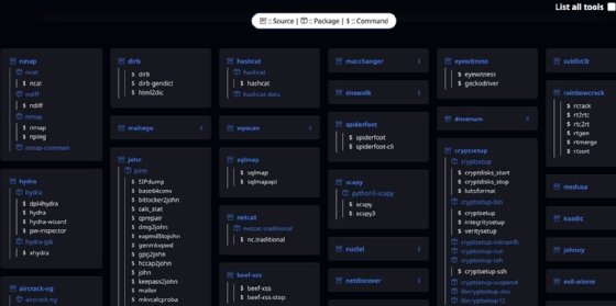 Screenshot of tools page on Linux.