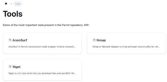 Screenshot of ParrotOS tools.
