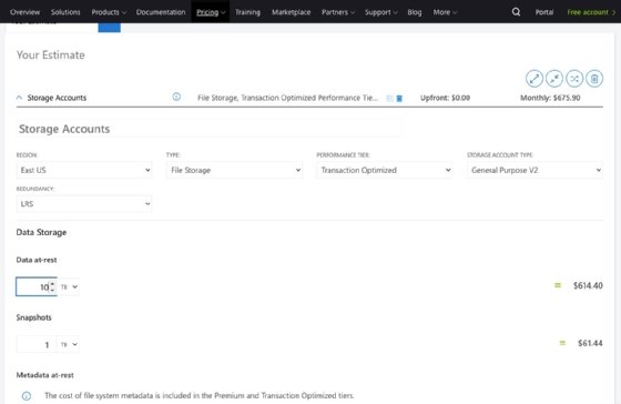 Microsoft Azure Files cost calculator