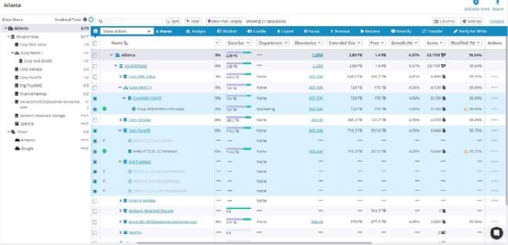 A sample dashboard for the Komprise Storage Insights console, now part of the Komprise Data Management platform.