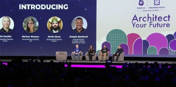 KubeCon + CloudNativeCon 2023 keynote generative AI panel.