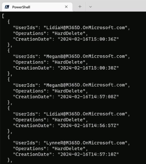 Exchange Online audit log information.