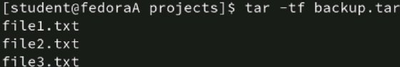View archive contents output screenshot.