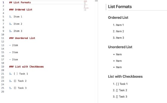 Three list types in Markdown.