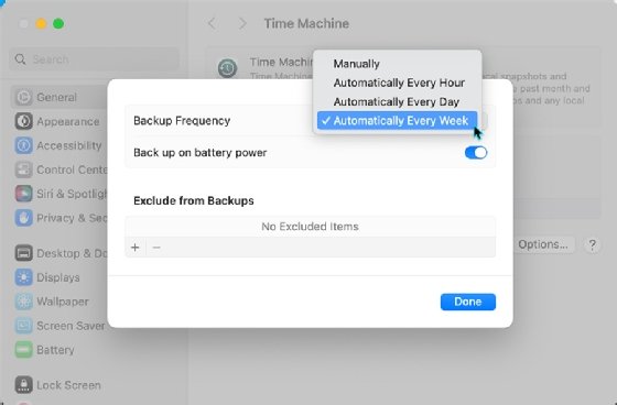Screenshot of a user selecting backup frequency.