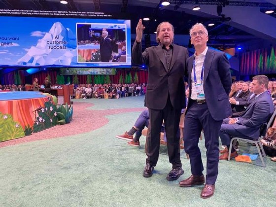 Salesforce cofounders Marc Benioff and Parker Harris at Dreamforce 2024.