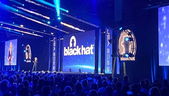 Maria Markstedter speaking onstage at Black Hat USA 2023 opening keynote.
