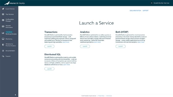 Screenshot of MariaDB SkySQL welcome page.