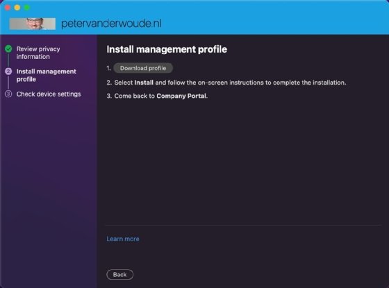 An image of the downloadable management profile for Macs.