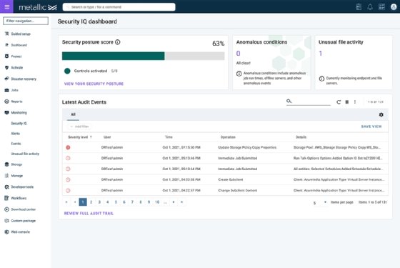 Screenshot of Metallic Security IQ