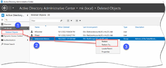 Active Directory group restore