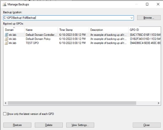 GPMC backups window