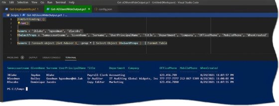Visual Studio Code output