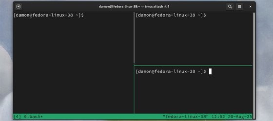 Screenshot displaying multiple windows in a tmux session.