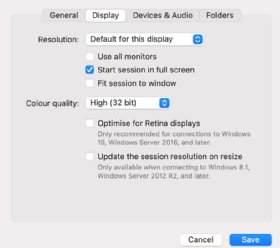 The macOS remote desktop display settings in the Windows App.