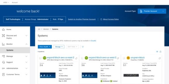 A screenshot of the Dell Apex Navigator for Multicloud Storage console