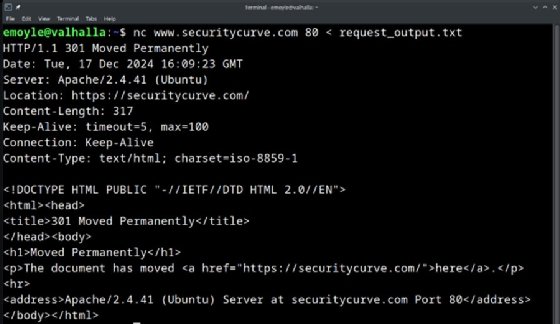 Screenshot of sending an HTTP request connection using Netcat
