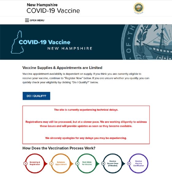NH state vaccine site apology