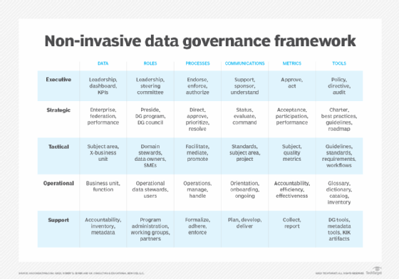 Chart of non-invasive data governance framework elements.