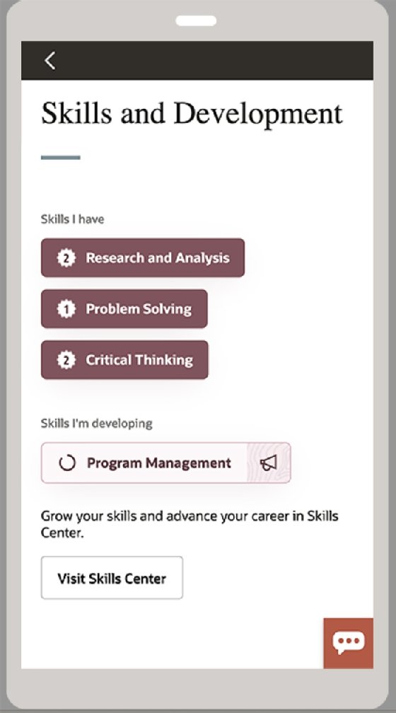 Image of a skills and development page, a part of Oracle's Dynamic Skills tool.