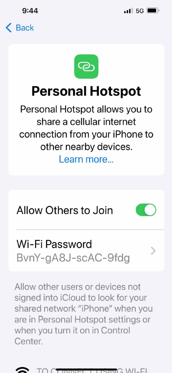The Personal Hotspot tab in iPhone settings.