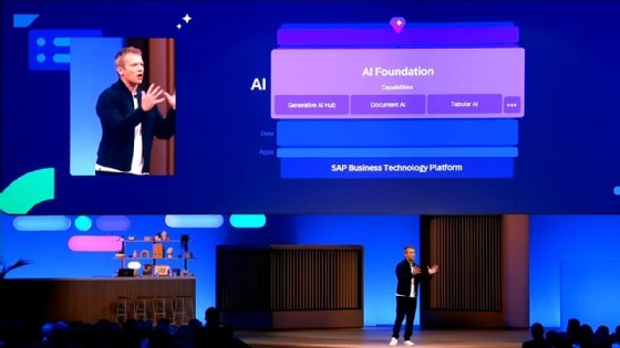 Photo of SAP CTO Philipp Herzig speaking at the 2025 SAP TechEd conference in Berlin