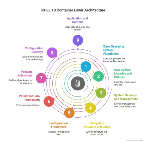 chart illustrates the RHEL 10 container layer architecture
