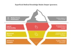 Diagram illustrating the medical actor's superficial knowledge of real medical subject matter as a metaphor for AI. 