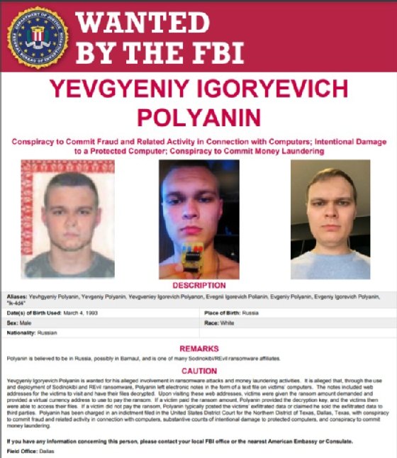 Yevgeniy Polyanin wanted poster