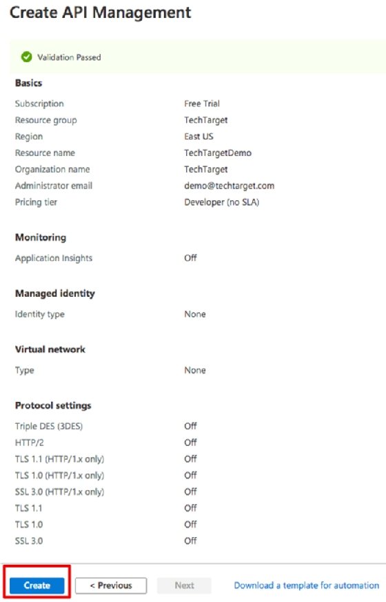 Create an API in Azure Portal - step 3