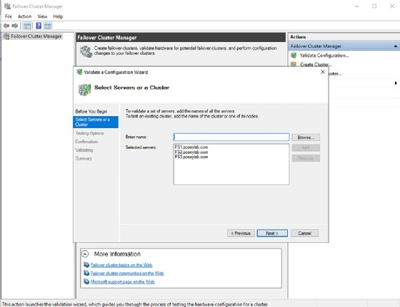 File server failover cluster validation