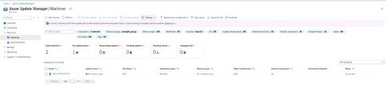 A menu showing the Machines page in Azure Update Manager.