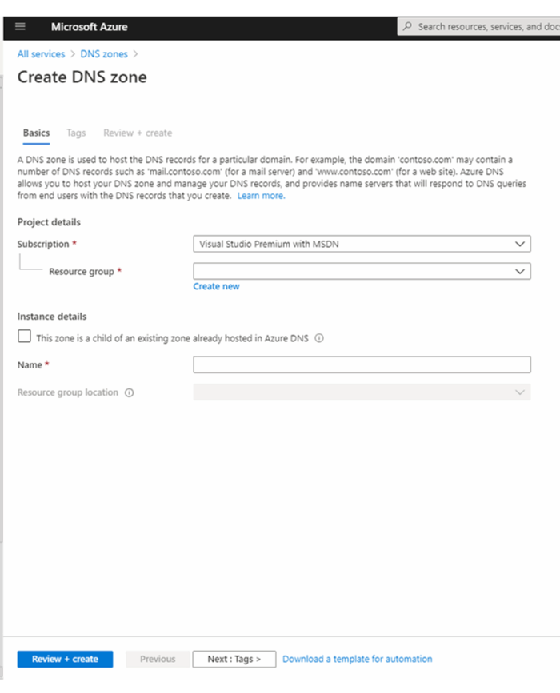 Azure DNS Zone settings