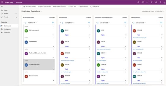 A screenshot of the Power Apps application default dashboard.