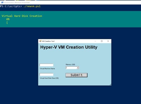 PowerShell dashboard showing a virtual machine creation.