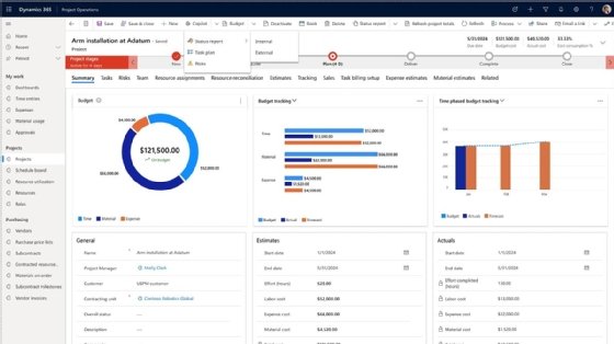 User interface of the Microsoft Dynamics 365 Project Operations module.