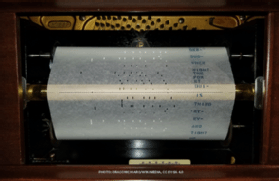An example of punched music sheets inside a player piano.
