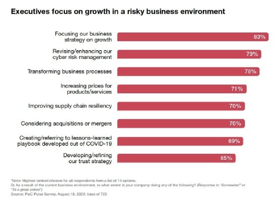 PwC bar graph of survey responses ranking focus in current business environment