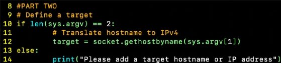 Screenshot of the second step in creating and using a port scanner with Python