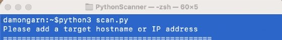 Screenshot of Python asking for a target hostname or IP address if one was not specified
